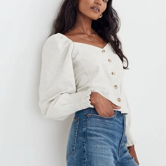 Madewell Corduroy Sweetheart Smocked-Back Top NG942 - Picture 2 of 5